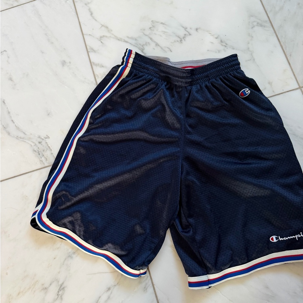 Champion Dark Blue Athletic Shorts with Striped Trim